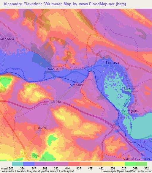 Alcanadre,Spain Elevation Map