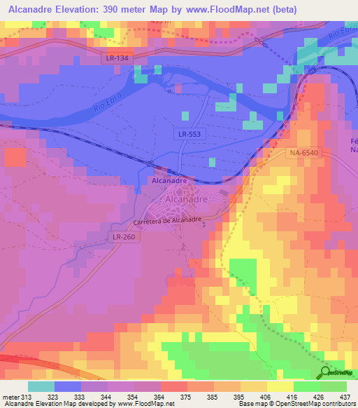 Alcanadre,Spain Elevation Map