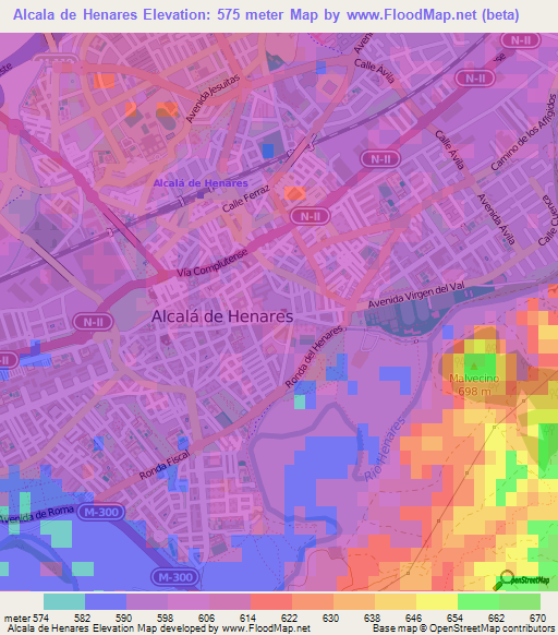 Alcala de Henares,Spain Elevation Map