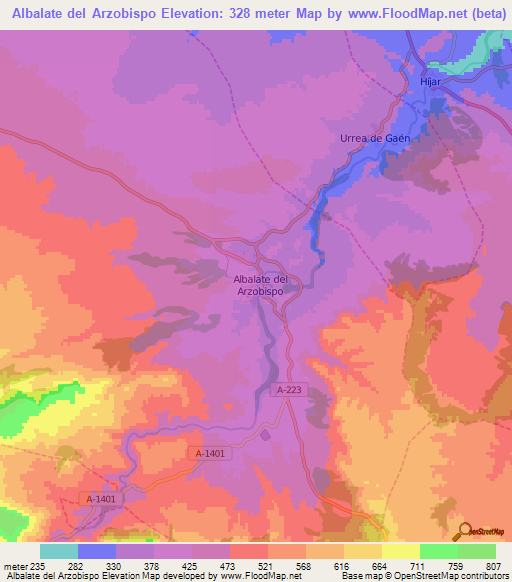 Albalate del Arzobispo,Spain Elevation Map