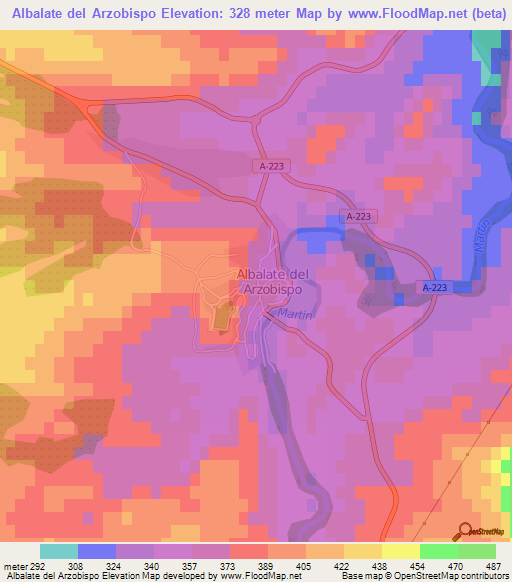 Albalate del Arzobispo,Spain Elevation Map