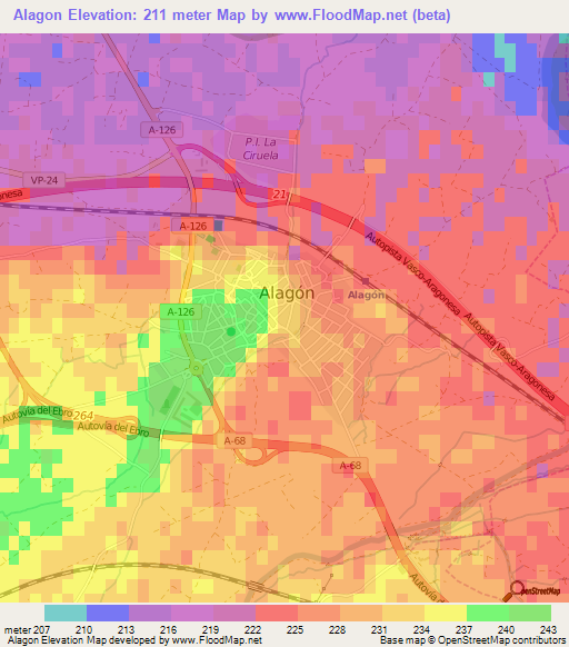 Alagon,Spain Elevation Map