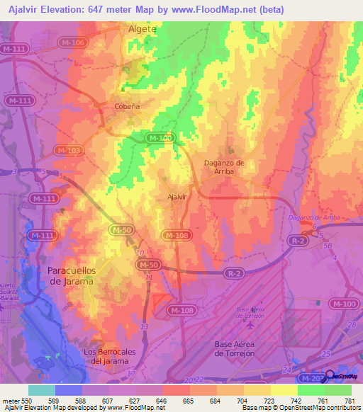 Ajalvir,Spain Elevation Map