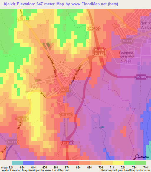 Ajalvir,Spain Elevation Map