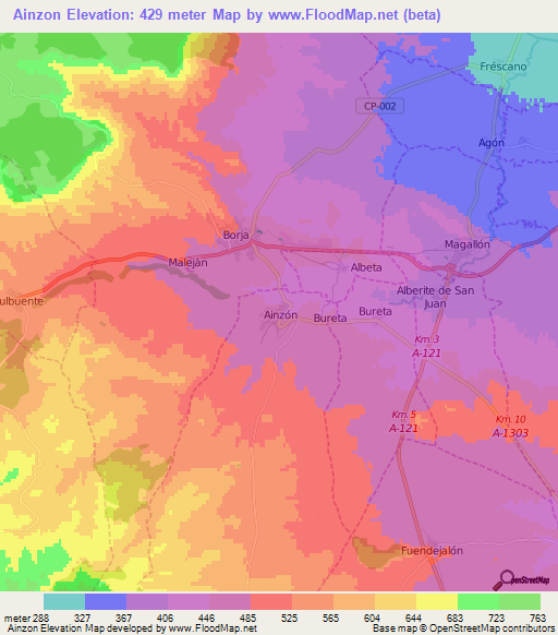 Ainzon,Spain Elevation Map