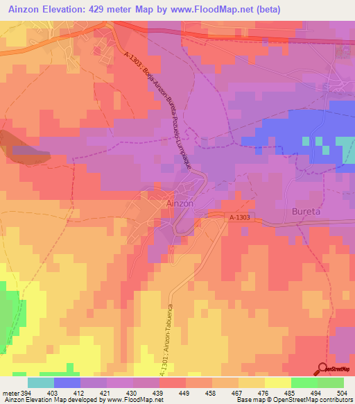 Ainzon,Spain Elevation Map