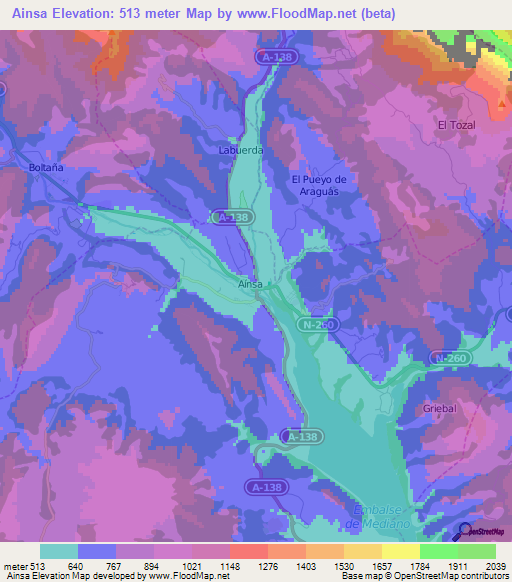 Ainsa,Spain Elevation Map