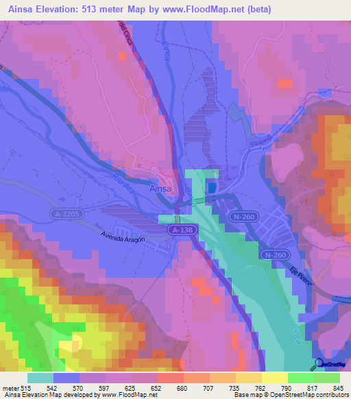 Ainsa,Spain Elevation Map