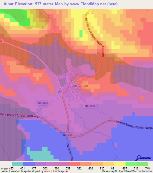 Aibar,Spain Elevation Map