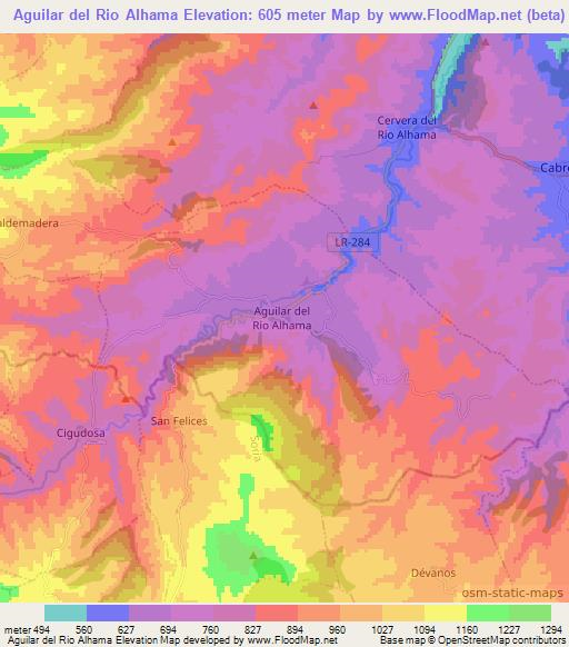 Aguilar del Rio Alhama,Spain Elevation Map