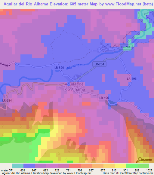 Aguilar del Rio Alhama,Spain Elevation Map