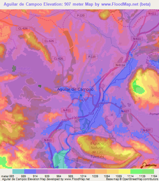 Aguilar de Campoo,Spain Elevation Map