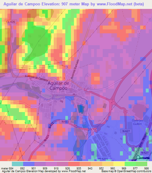 Aguilar de Campoo,Spain Elevation Map