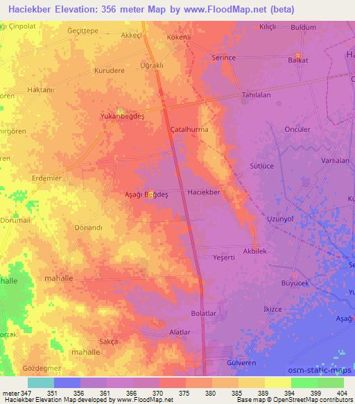 Haciekber,Turkey Elevation Map