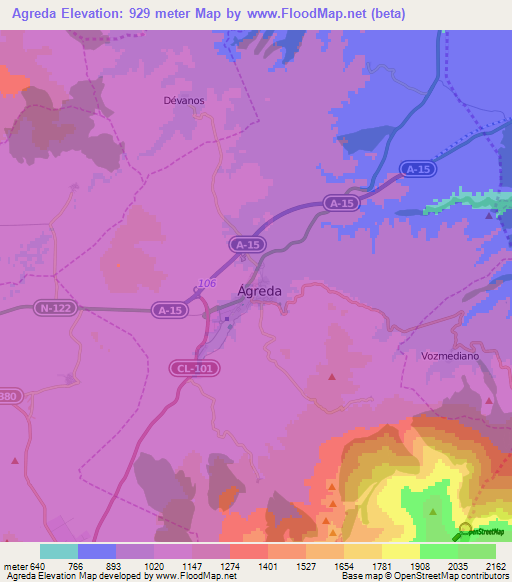 Agreda,Spain Elevation Map