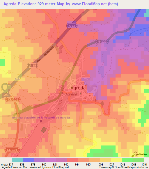 Agreda,Spain Elevation Map