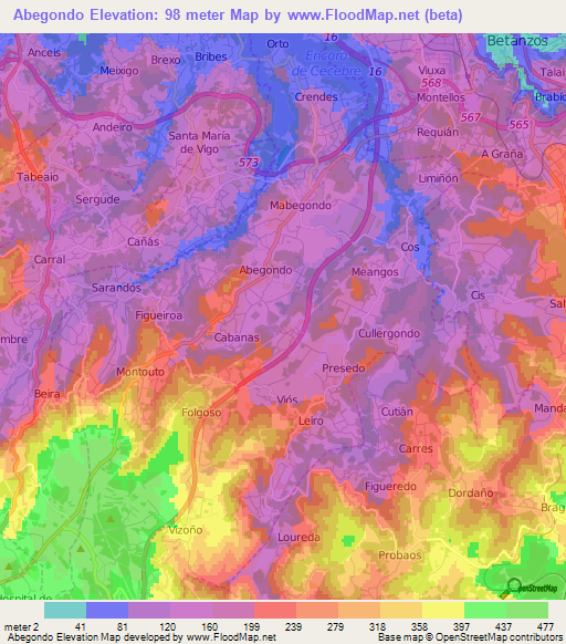 Abegondo,Spain Elevation Map