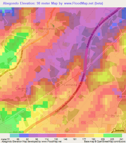 Abegondo,Spain Elevation Map