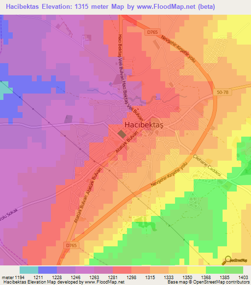 Hacibektas,Turkey Elevation Map