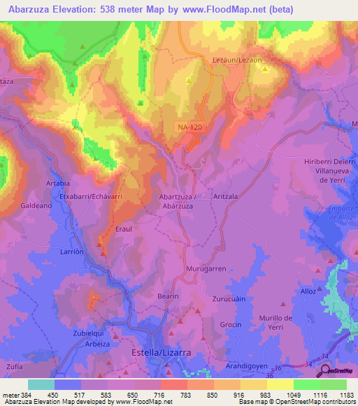 Abarzuza,Spain Elevation Map