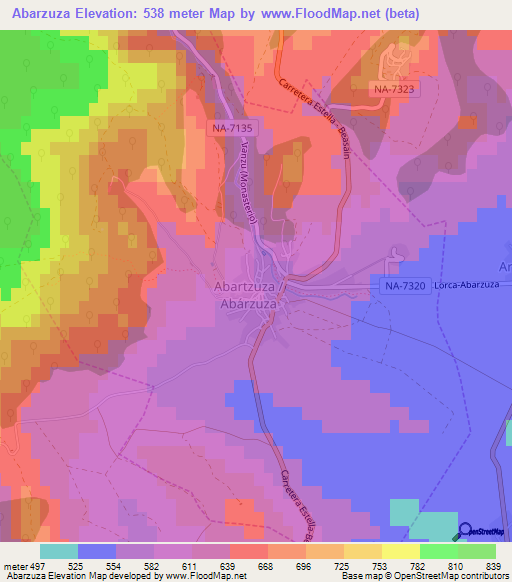 Abarzuza,Spain Elevation Map