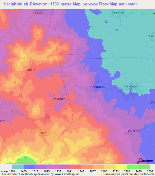 Haciabdullah,Turkey Elevation Map