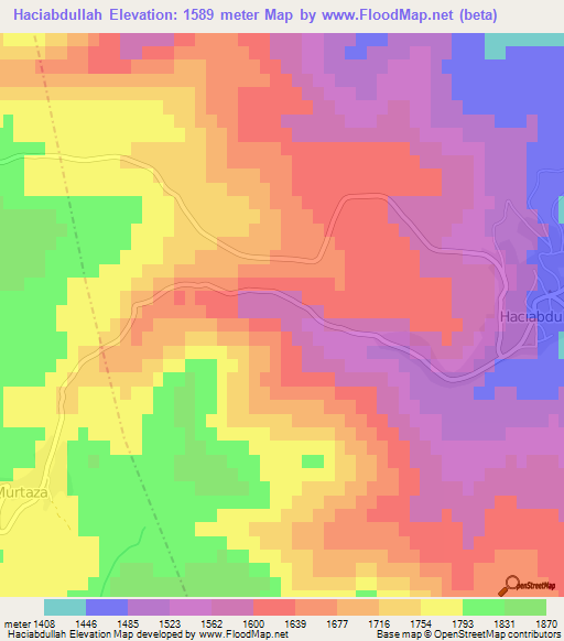 Haciabdullah,Turkey Elevation Map