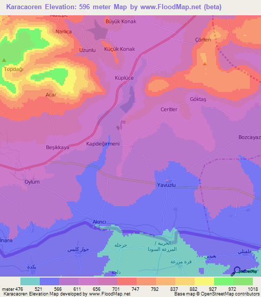 Karacaoren,Turkey Elevation Map