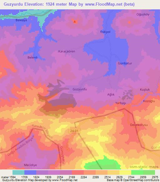 Guzyurdu,Turkey Elevation Map