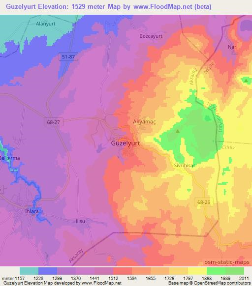 Guzelyurt,Turkey Elevation Map