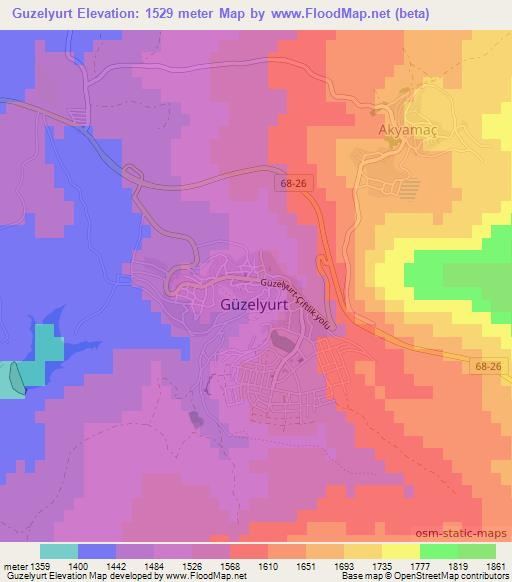 Guzelyurt,Turkey Elevation Map