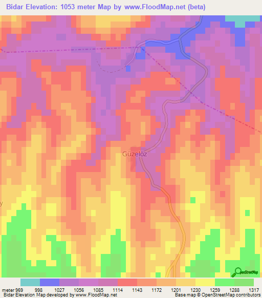 Bidar,Turkey Elevation Map