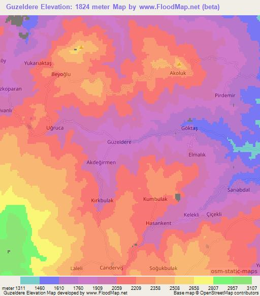 Guzeldere,Turkey Elevation Map