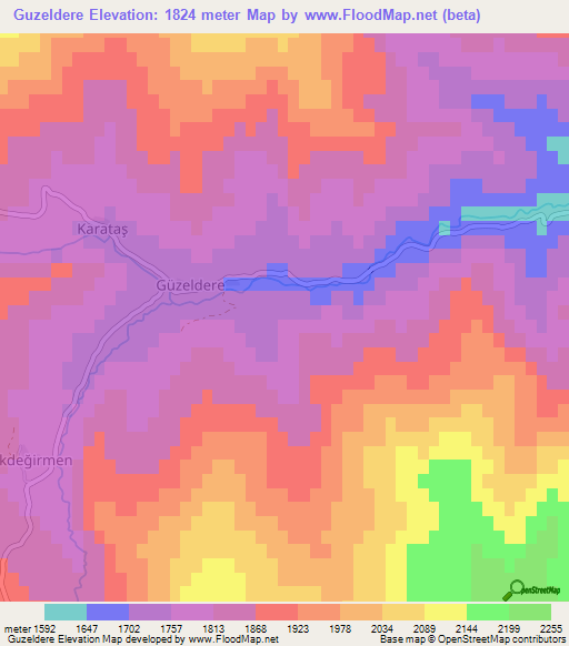 Guzeldere,Turkey Elevation Map