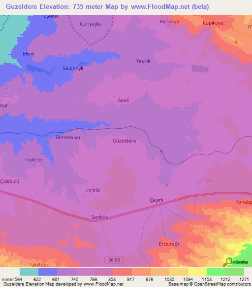 Guzeldere,Turkey Elevation Map