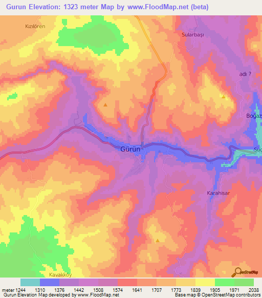 Gurun,Turkey Elevation Map