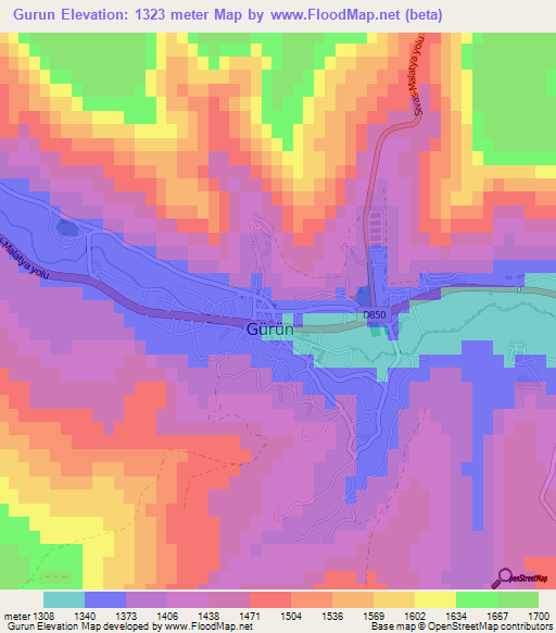 Gurun,Turkey Elevation Map