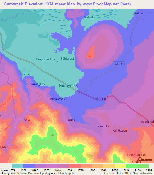 Guroymak,Turkey Elevation Map