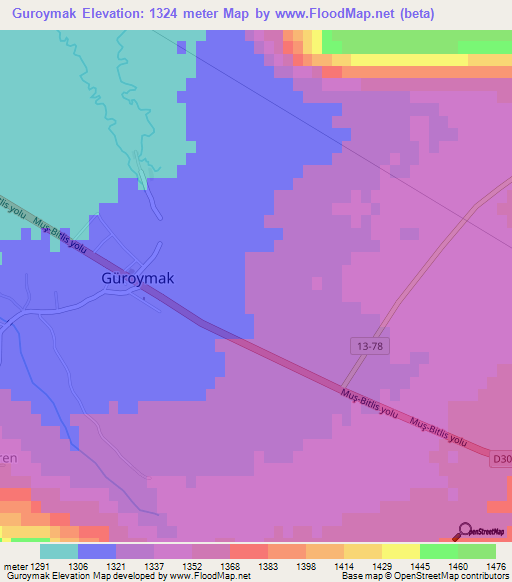 Guroymak,Turkey Elevation Map