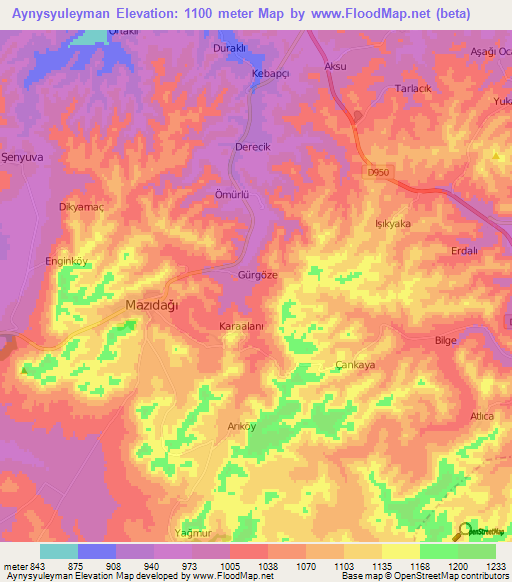 Aynysyuleyman,Turkey Elevation Map