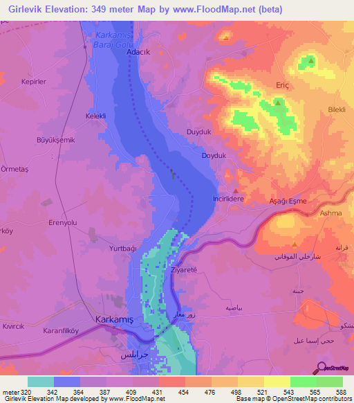 Girlevik,Turkey Elevation Map