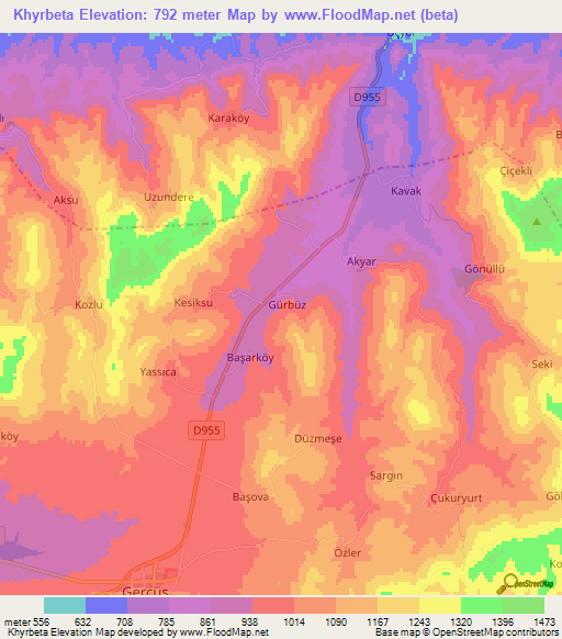 Khyrbeta,Turkey Elevation Map