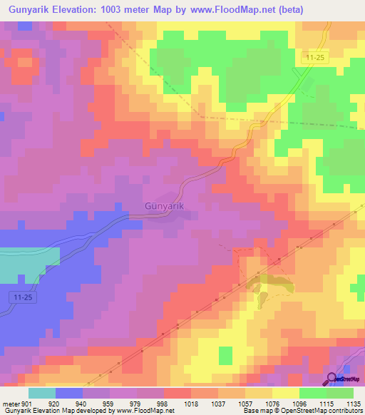 Gunyarik,Turkey Elevation Map