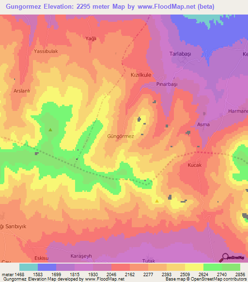 Gungormez,Turkey Elevation Map