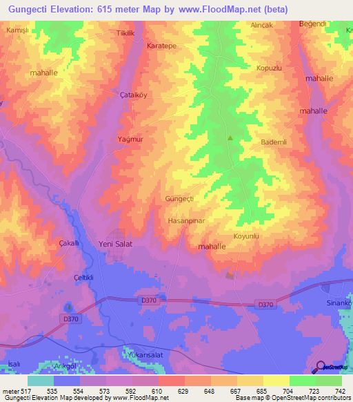 Gungecti,Turkey Elevation Map