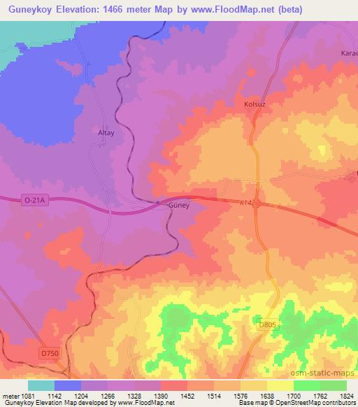 Guneykoy,Turkey Elevation Map