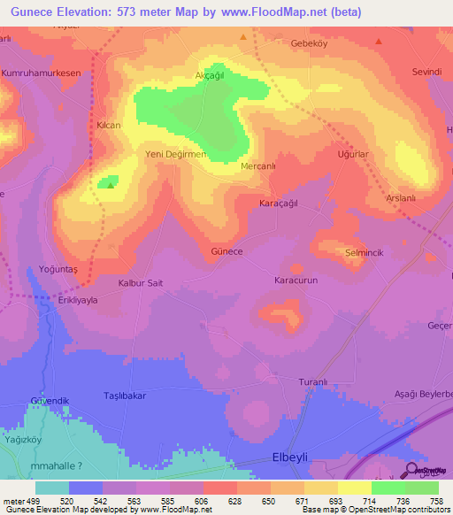 Gunece,Turkey Elevation Map