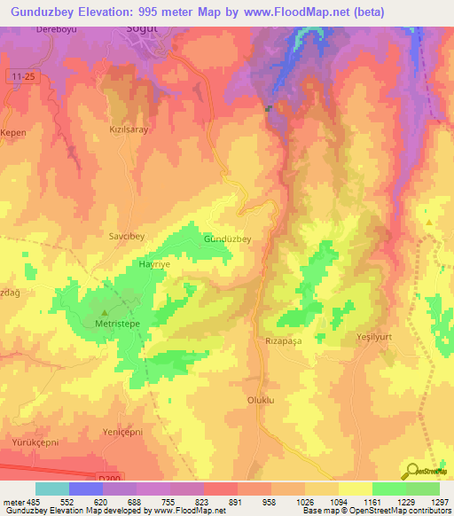 Gunduzbey,Turkey Elevation Map