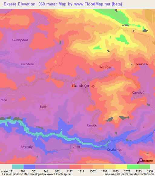 Eksere,Turkey Elevation Map