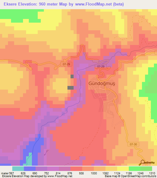 Eksere,Turkey Elevation Map